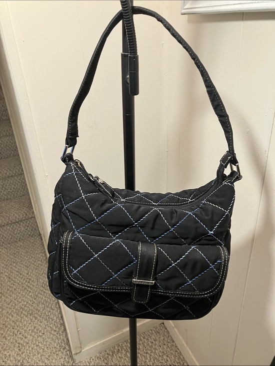 Vera Bradley Handbags - Vera Bradley Black Quilted Shoulder Bag with Blue Stitching